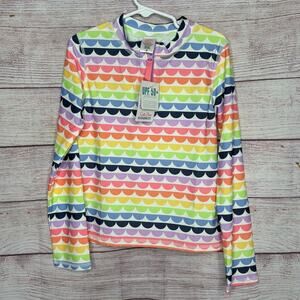 Ruffle Butts Girls Rainbow Striped Long Sleeve Scallop Rash Guard Size 8 New